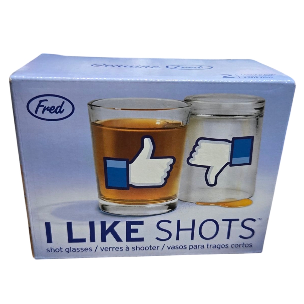 ❤️2/$18 NEW Fred & Friends I LIKE SHOTS Thumbs-Up/Thumbs-Down Shotglasses